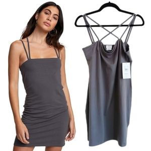 RVCA Double Strap Bodycon Crisscross Back Dress. Gunmetal Grace. Size L.